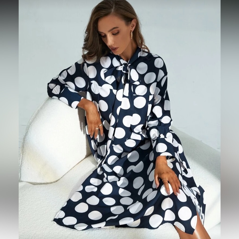 Navy and White Polka Dot Dress